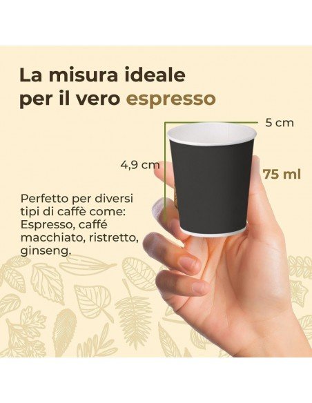 50 Bicchierini di Carta per Caffè 75ml - Nero