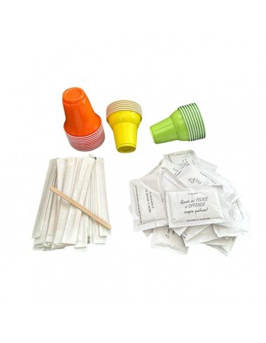 Kit Accessori 50 Plastica - Bicchieri in plastica, Bustine di Zucchero Bianco, Palettine