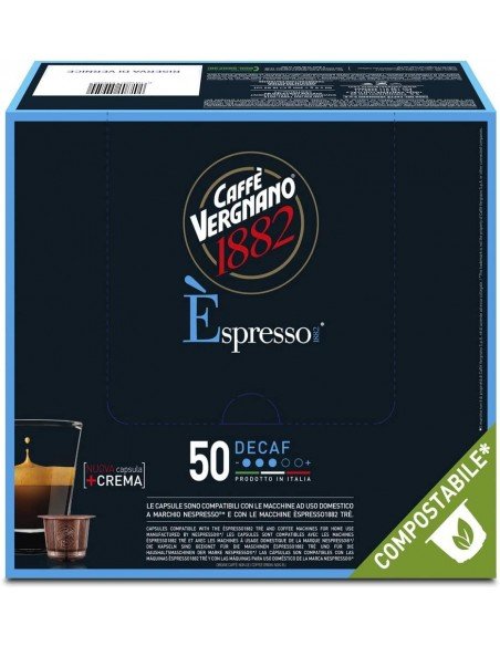 50 Capsule Nespresso Vergnano Compostabili Miscela Decaffeinato