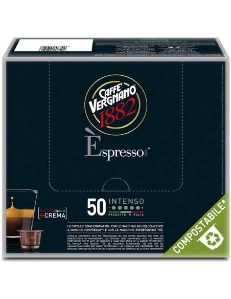 50 Capsule Nespresso Vergnano Compostabili Miscela Intenso