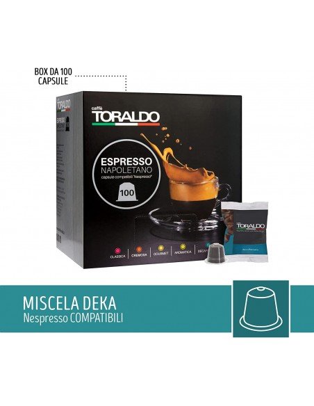 100 Capsules Nespresso Toraldo Decaffeinated Blend